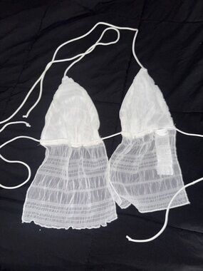 Sheer White Crochet Lace Halter Top